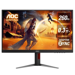 AOC 27" Gaming Monitor – QHD 260Hz (OC), 0.3ms MPRT, IPS panel, 118% sRGB, 1.07B colors, DP 1.4+DSC, HDMI 2.0, Delta E<2, fully adjustable stand (LS)