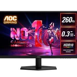 AOC 27 260Hz Gaming Monitor: Fast IPS panel, 2560×1440 @ 260Hz, 0.3ms MPRT, 120% sRGB, 98.5% DCI-P3, 300 nits, DP & HDMI, tilt stand